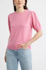 キャスロン レディース アウター ニット・セーター ウール Caslon Puff Sleeve Wool Cashmere Sweater PINK ZENNA ピンク