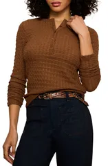 サンクチュアリー レディース トップス シャツ プチ Sanctuary Not So Basic Texture Henley Top Petite Regular COCOA POWDER BRO