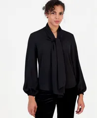 バースリー レディース トップス シャツ ブラウス Bar III Womens TieFront Long Sleeve Blouse Macys Exclusive Black ブラック