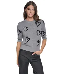 ダナ キャラン ニューヨーク レディース アウター ニット・セーター クルーネック ミニ DKNY Womens Mini Hearts Crewneck ElbowSleeve Sweater Fe