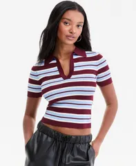 バースリー レディース トップス シャツ リブ クロップド Bar III Womens Cropped Ribbed Top Macys Exclusive Burgundy Combo バーガンデ