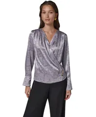 ダナ キャラン ニューヨーク レディース トップス シャツ Vネック ブラウス 長袖 Donna Karanew York Womens FauxWrap VNeck LongSleeve Blous