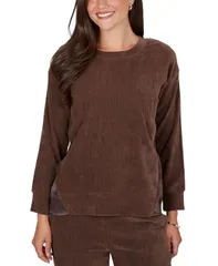 ルビーアールディー レディース アウター パーカー・スウェット クルーネック コーデュロイ プチ 長袖 Ruby Rd Petite Crewneck LongSleeve SideSlit Cord
