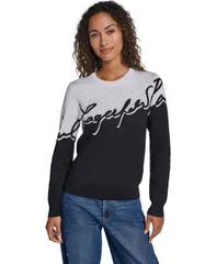 カール ラガーフェルド レディース アウター ニット・セーター カラーブロック ロゴ 長袖 KARLAGERFELD PARIS Womens RhinestoneLogo LongSleeve Co