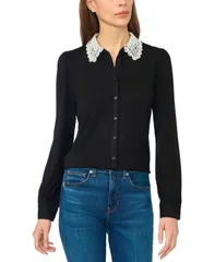 セセ レディース トップス シャツ ブラウス レース 長袖 CeCe Womens LongSleeve ScallopTrim Collar Lace Blouse Rich Black ブラック