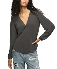 ラッキーブランド レディース トップス シャツ Vネック ブラウス 長袖 Lucky Brand Womensandwash LongSleeve VNeck Shirring Blouse Blac