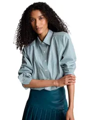 ケネスコール レディース トップス シャツ ダウン Kenneth Cole Womenstriped Shoulder Pads ButtonDown Crop Shirt Pure Whitete