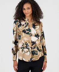 アンクライン レディース トップス シャツ フラワー柄 プリント サテン ブラウス フラワー Anne Klein Womens FloralPrint Satin PleatFront Blouse
