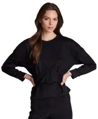 ケネスコール レディース アウター パーカー・スウェット クルーネック スエード Kenneth Cole Womens Faux Suede Belted Crewneck Long Sleeve