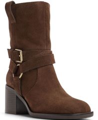 アルド レディース シューズ ブーツ・レインブーツ アンクル ヒール ALDO Womens Magnolya SquareToe BlockHeel Ankle Booties Brown Sued
