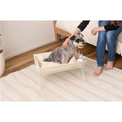 使わないときは折りたたんでスマート収納 ペットベッド 犬猫用 フォールディング 洗えるベース＆クッション付き 完成品 ホワイト 約幅50×奥行41×高さ26cm