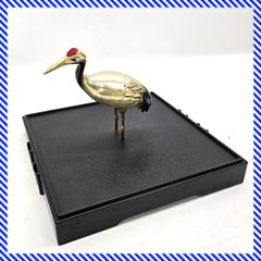 鶴 置物 台座付 金属製 ツル 鳥 彫刻 飾り オブジェ 開運 縁起物 風水