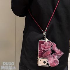 メッキワインレッドチェック柄 iPhoneケース 斜めがけストラップ付き 全包み耐衝撃 保護ケース ソフトケース iPhone18 Pro Max/iPhone18 Pro/iPhone17/iPhone16/iPhone15/iPhone14