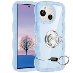 【新品】 AQUOS R10 R9 ケース ブルー ウェーブ リング付き SH-51F SH-51E SH-M31 SH-M28 TPU波状のバンパー 透明 スマホケース かわいい うねうね アクオス アール10 アール9 ウェーブ デザイン 可愛い 韓国 女