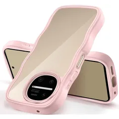 【新品】 AQUOS R11 ケース クリア アクオス R11スマホケース 波型 うねうね かわいい 超軽量 耐衝撃 透明 おしゃれ ウェーブ SH-51G カバー ストラップホール付き(ローズピンク)