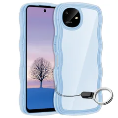 【新品】 AQUOS wish6 ケース クリアブルー ウェーブ TPU波状のバンパー 透明 スマホケース かわいい うねうね アクオス ウィッシュ6 ウェーブ デザイン 可愛い 韓国 女性用 薄型 人気 おしゃれ 耐衝撃 ストラップホール付き(ブルー)