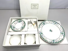 未使用 ナルミチャイナ デザートセット プレート 花がら 金彩 グリーン A7095D08