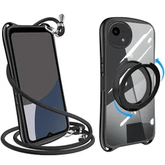 【新品】 AQUOS wish4 用の ケース ショルダー リング付き クリア ストラップ付き【360°回転スタンド・縦横両対応】アクオスwish4 SH-52E SHG13 カバー スマホケース 耐衝撃 透明 TPU 肩掛け 首掛け 取り外し可能 長さ調整可