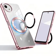 【新品】 AQUOS wish6 向けの ケース クリア リング Magsafe対応 アクオス ウィッシュ6 カバー(ローズゴールド)