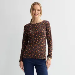 クロフト&バロー レディース トップス Tシャツ クルーネック 長袖 Womens Croft Barrow EssentialongSleeve Classicrewneck Tee Plum Pu
