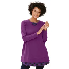 ウーマン ウィズイン レディース トップス Tシャツ プラスサイズ スウェット Woman Within Plusize Laye red Look Sweatshirt Plum Purple Pl