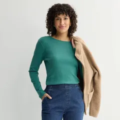 クロフト&バロー レディース トップス Tシャツ クルーネック 長袖 Womens Croft Barrow EssentialongSleeve Classicrewneck Tee Windsor