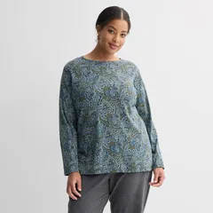 クロフト&バロー レディース トップス Tシャツ クルーネック プラスサイズ Plusize Croft Barrow Essential Crewneck Long Sleeve Tee Olive