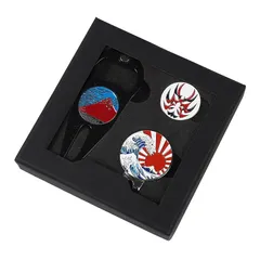 【激安】【新品】 ゴルフマーカーセット マーカー クリップ グリーンフォーク 和柄セット ギフト用 ゴルフコンペ 1