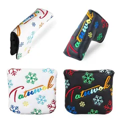 【新品】 ゴルフ ヘッドカバー パターカバー マレット用 ピンタイプ マグネット開閉式 カラフル雪片 (マレット用 黒) 送料無料