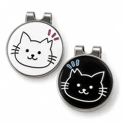 【新品】 MZsplus ゴルフマーカー 猫 2個セット マグネット式 ハットクリップ付き 25mm ブラック・ホワイト 送料無料