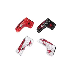 中古 【新品】 パターカバー ヘッドカバー マグネット開閉式 ピンタイプ スパイダー刺繍 黒 赤 白 (白) 1 即納