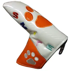 中古 【新品】 ゴルフ パターカバー 肉球デザイン ピンタイプ マグネット式 (白/オレンジ) 1 即納