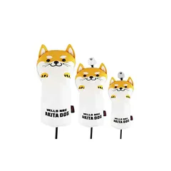 【期間限定】【新品】 HELLO NRC ゴルフ クラブ カバー 秋田犬 ヘッドカバー セット3点 ネコ かわいい黄 ウッド ユーテ