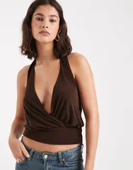 ミスセルフフリッジ レディース トップス タンクトップ Misselfridge plunge wrap top Chocolate チョコレート
