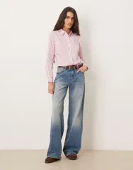 ジェイディーワイ レディース トップス シャツ JDY oversized shirt in pale pink stripes Pink Lady ピンク