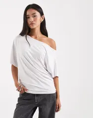 コルージョン レディース トップス Tシャツ COLLUSION off the shoulder drapey top WHITE ホワイト