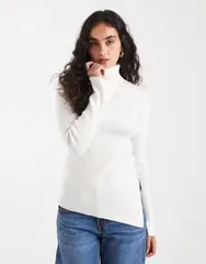 エイソス レディース アウター ニット・セーター ハイネック リブ ニット ASOS DESIGN ribbed knitted high neck top White ホワイト