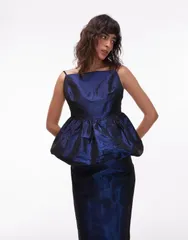 エイソス レディース トップス シャツ ASOS DESIGN taffeta bubble hem top NAVY ネイビー