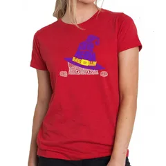エルエーポップアート レディース トップス Tシャツ LA Pop Art Peeking Witch Cat Womens Premium Blend Word Artshirt Red レッド