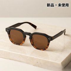 ボストンサングラス ツートン べっ甲 黒 ブラウンレンズ ヴィンテージ レトロ メンズ レディース UVカット 軽量 男女兼用 伊達メガネ ブラック 46mm 新品