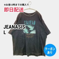 JEANASIS ジーナシス Tシャツ/カットソー L ブラック 前面プリント ミドル丈 半袖 クルーネック(丸首) メンズ レディース