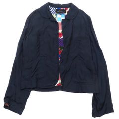 良品 tricot COMME des GARCONS トリコ 꼼데가르송 ジャケット ブルゾン オープン 裏地パッチワーク総柄 アーカイブ ネイビー レディース 古着 중고 USED