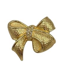 Christian Dior クリスチャンディオール ブローチ リボン ゴールド系 メタル レディース ラインストーン 美品