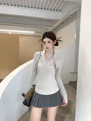 【2026新作】レディース ガーリー 襟付き 長袖トップス スリムフィット 美シルエット 着痩せ プチプラ デイリーコーデ