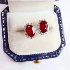【大幅 値下げ▼ 問い合わせで】高級天然ルビースタッドピアス、 4*6mm、925シルバー、ナチュラル、高級ジュエリー、宝石ギフト □YL
