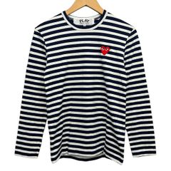 PLAY COMMEdesGARCONS プレイ 꼼데가르송 長袖カットソー サイズS レディース 상태좋음 - ネイビー×白 クルーネック ボーダー