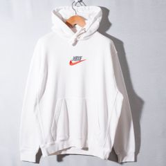 ナイキ NIKE パーカー L ホワイト ロゴ刺繍 センターロゴ ストリート パイル スポーツ 古着 f8006