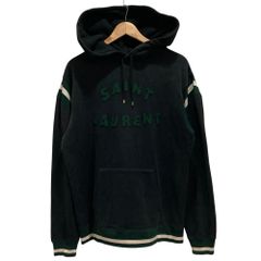 SAINT LAURENT PARIS サンローランパリ USED加工 フロントロゴ 裏起毛 スウェットパーカー 689395 サイズM ブラック系 メンズ 春 夏 秋 冬 중고 古着 USED 良品