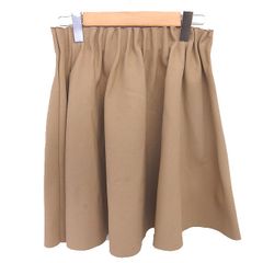 ザラ ベーシック ZARA BASIC フレアスカート ギャザー ひざ丈 ウエストゴム S ベージュ 茶 /TT ■ECA010