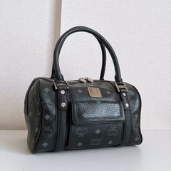 MCM ミニ ボストンバッグ ハンドバッグ ビセトス柄 ヴィセトス 金具ロゴ ブラック レザー